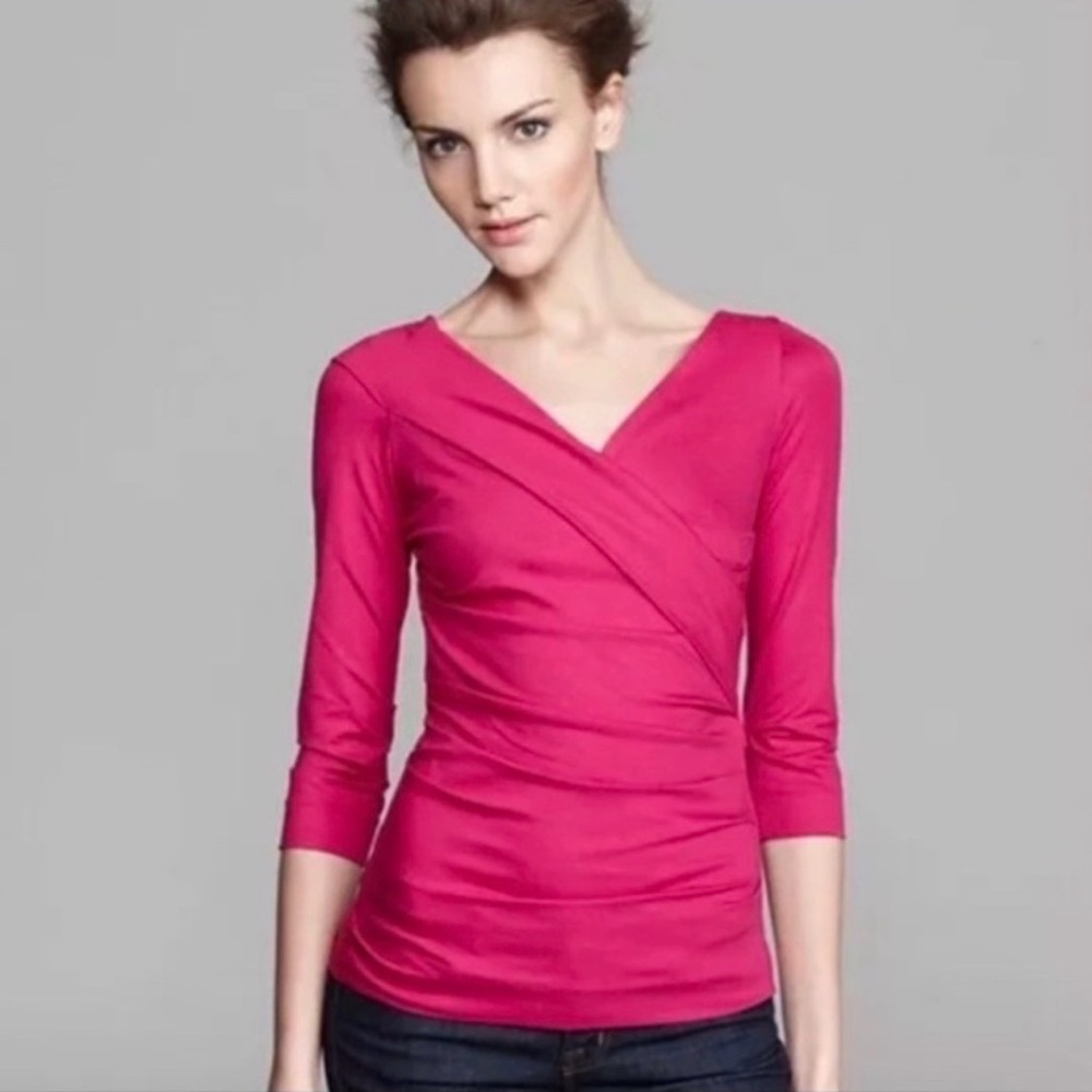 Diane Von Furstenberg Women's Bentley V-Neck 3/4 Sleeves Blouse Raspberry Top S